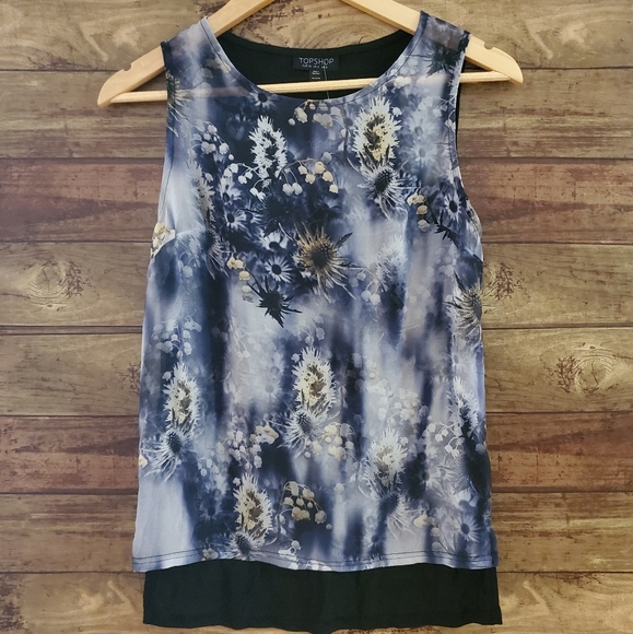 NWT Topshop blue floral print tank top - Picture 1 of 5